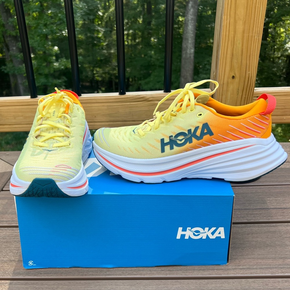 New Hoka Men's Bondi X Yellow and Orange Running Shoes Sz 9.5D